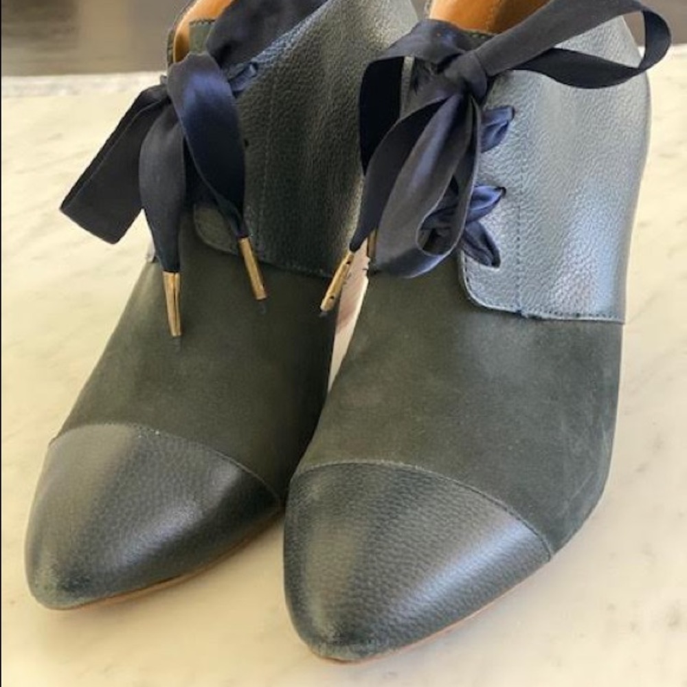 Anthropologie Blue Lace-up Ankle Boot Heels